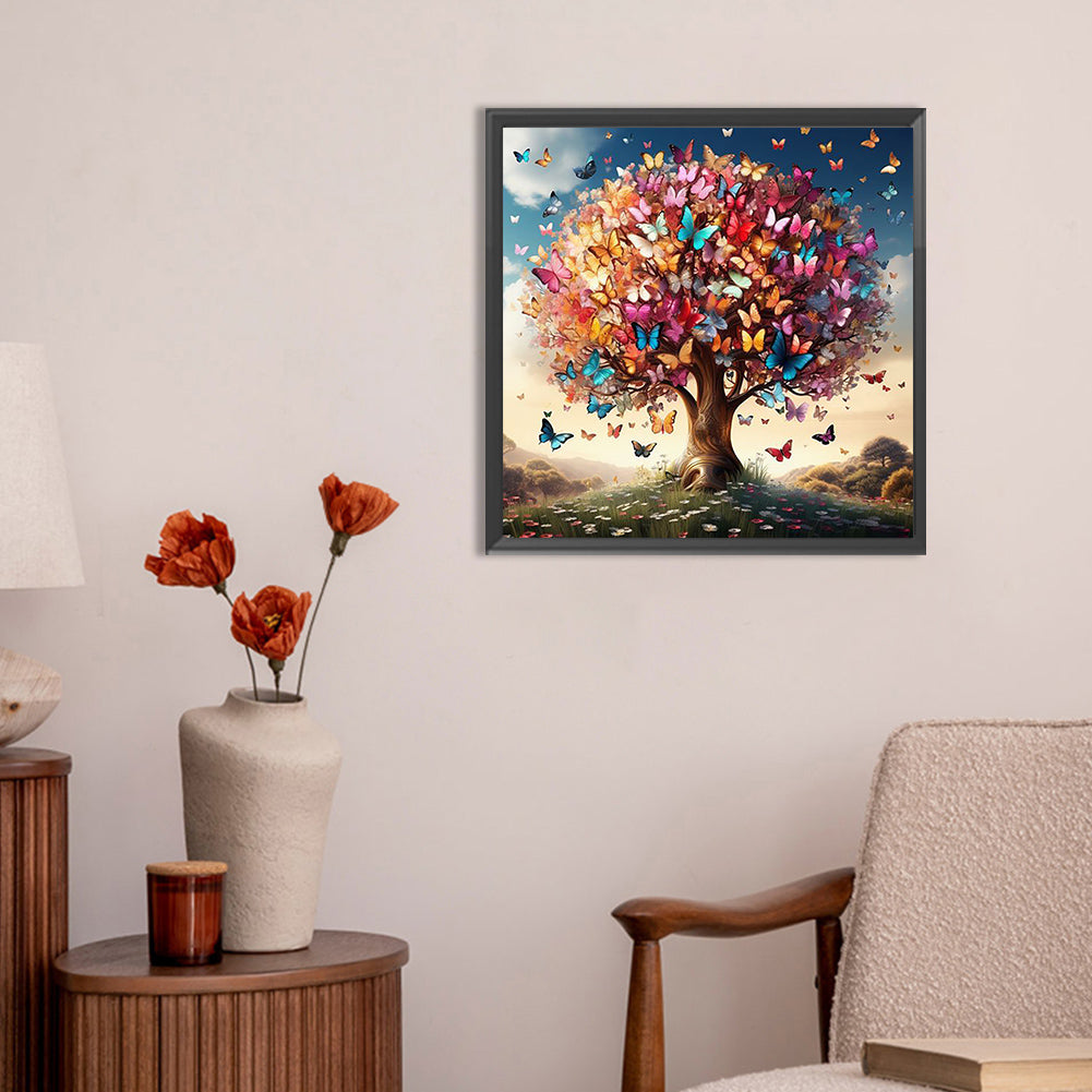 Colorful Butterfly Sacred Tree - Full Round Drill Diamond Painting 30*30CM