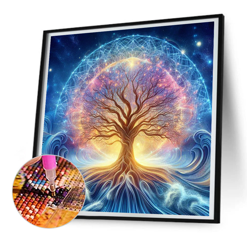 Beautiful Starry Sky Sacred Tree - Full Round Drill Diamond Painting 30*30CM