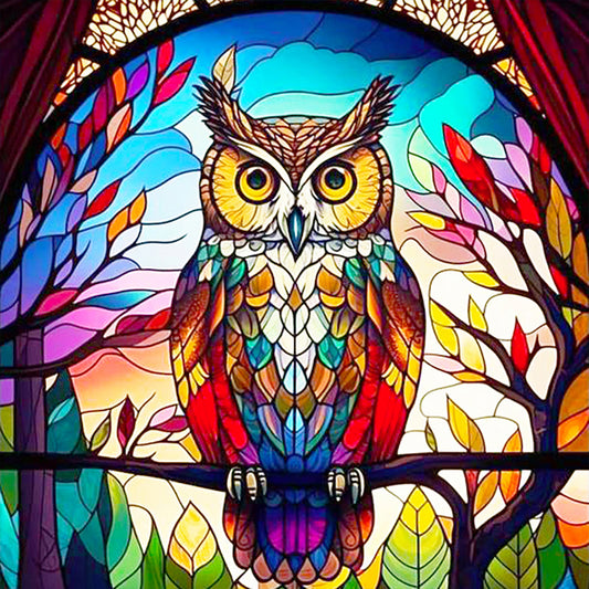 Glass Painting Colored Owl - Full Round Drill Diamond Painting 30*30CM