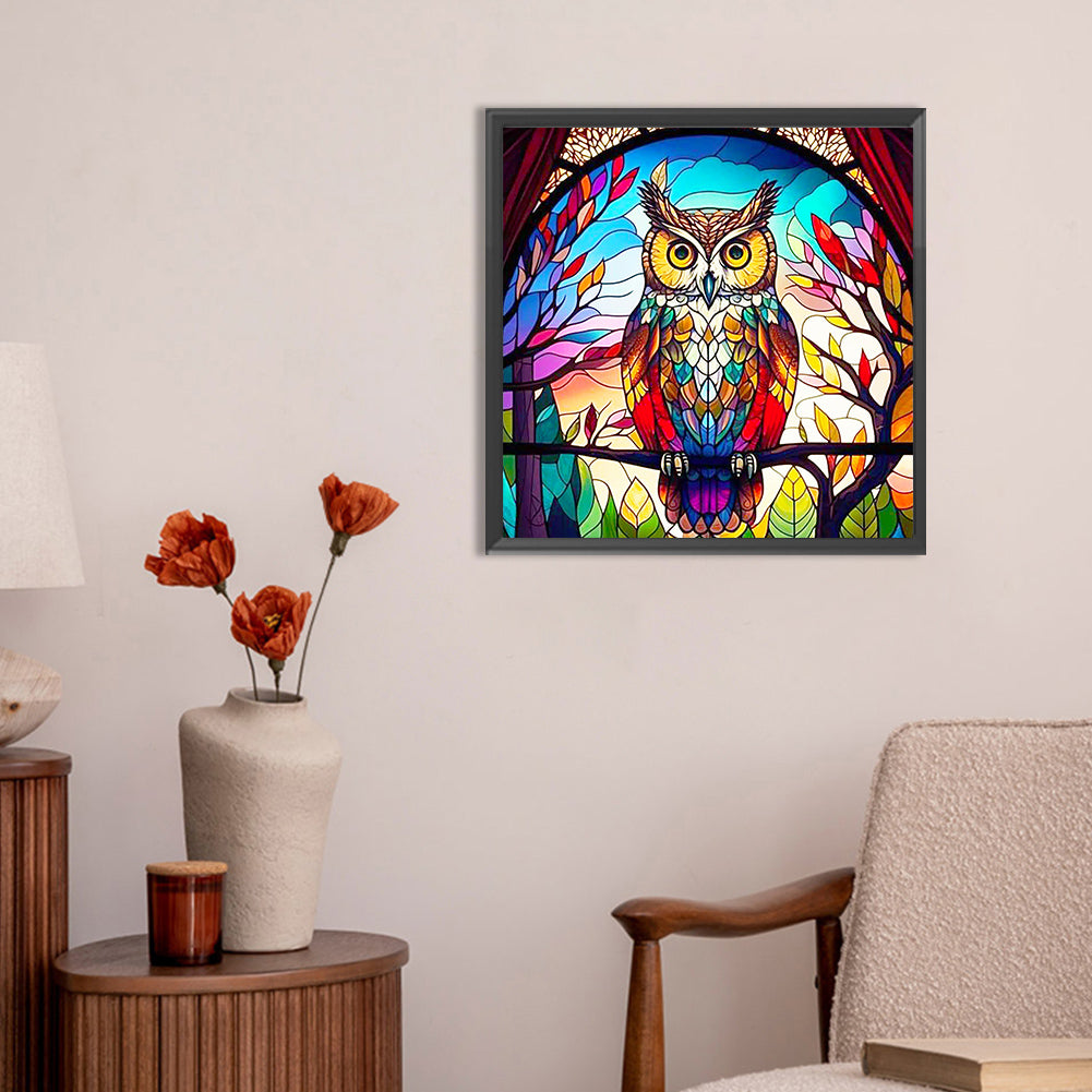 Glass Painting Colored Owl - Full Round Drill Diamond Painting 30*30CM