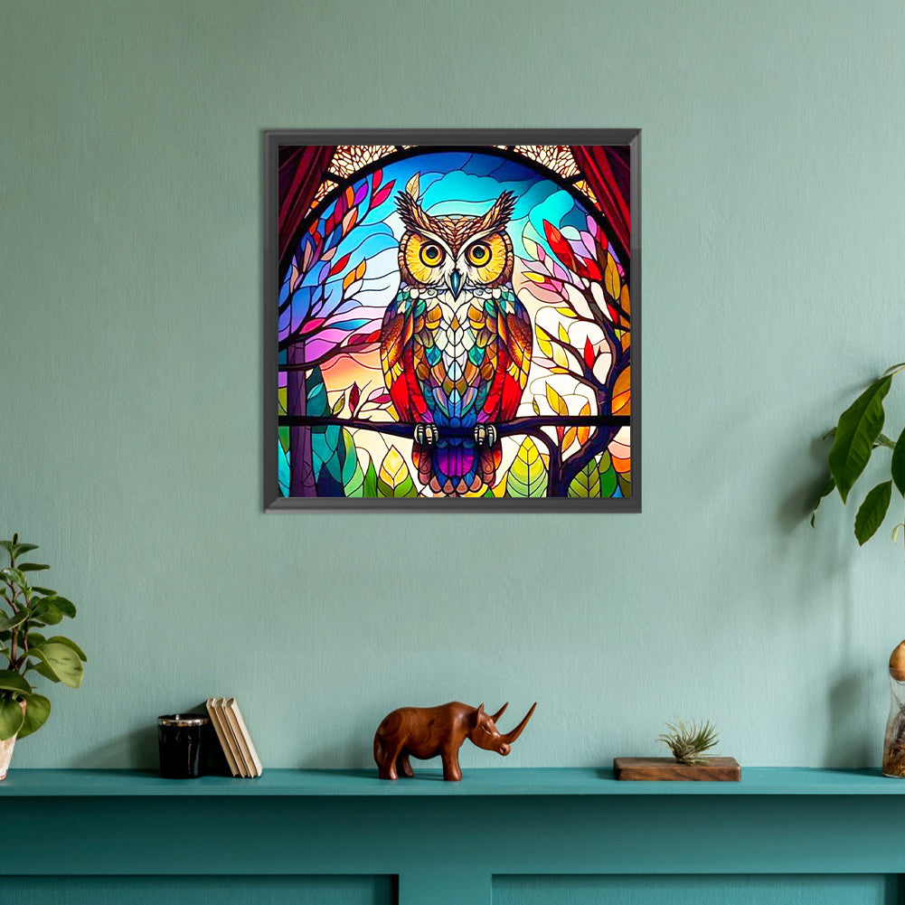 Glass Painting Colored Owl - Full Round Drill Diamond Painting 30*30CM