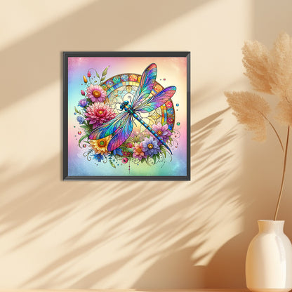 Flowers Dragonfly - Full Round Drill Diamond Painting 30*30CM