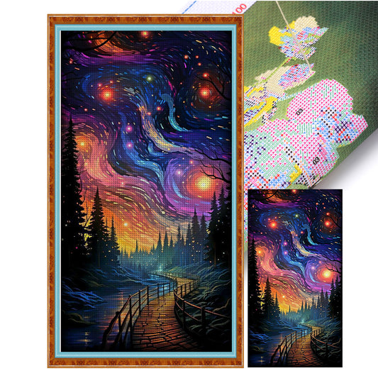 Night Sky Forest - 14CT Stamped Cross Stitch 30*55CM