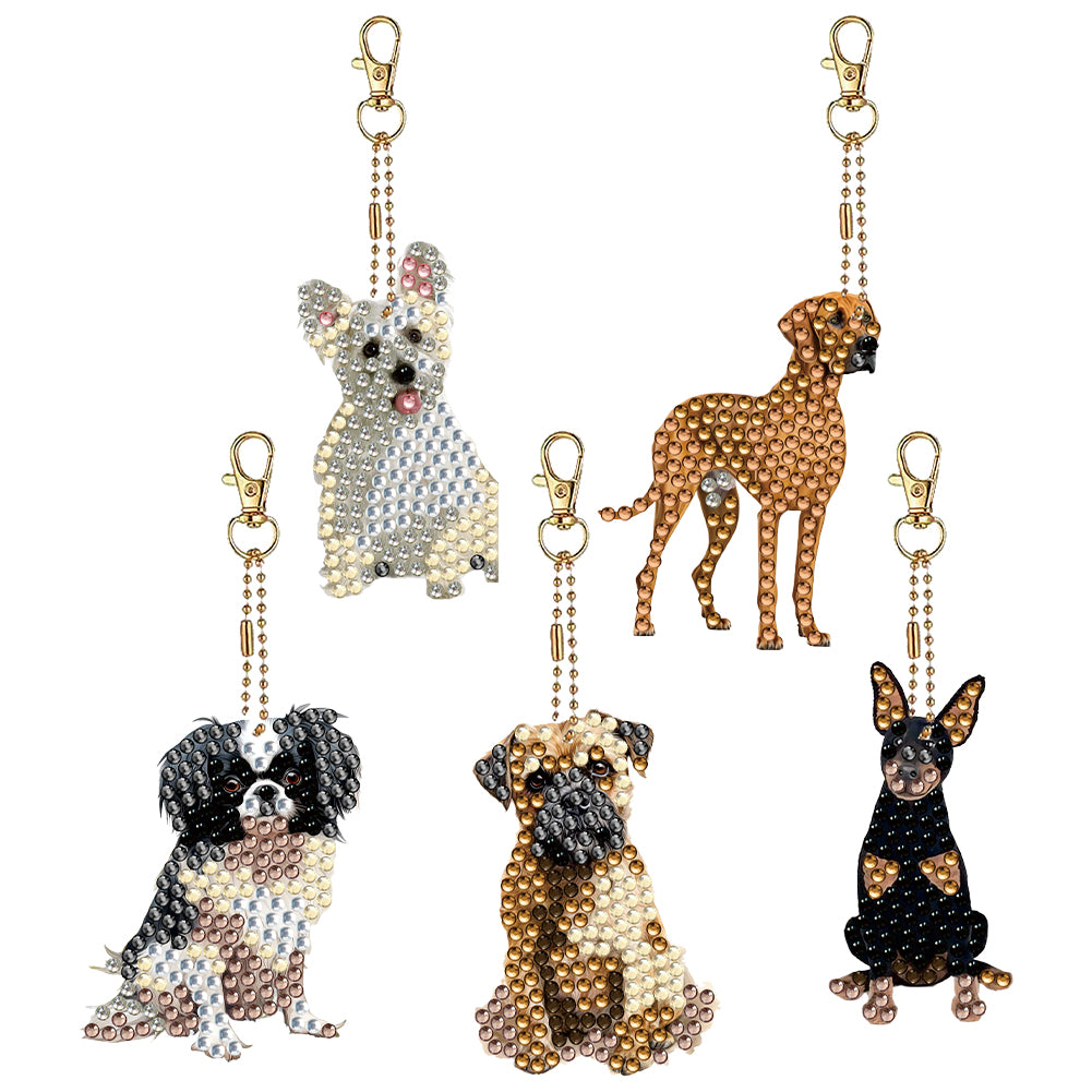 5 Pcs Double Sided Cute Dog Diamond Painting Keychain for Bag Charms Pendant