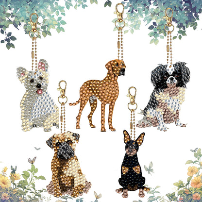 5 Pcs Double Sided Cute Dog Diamond Painting Keychain for Bag Charms Pendant