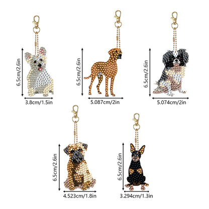 5 Pcs Double Sided Cute Dog Diamond Painting Keychain for Bag Charms Pendant