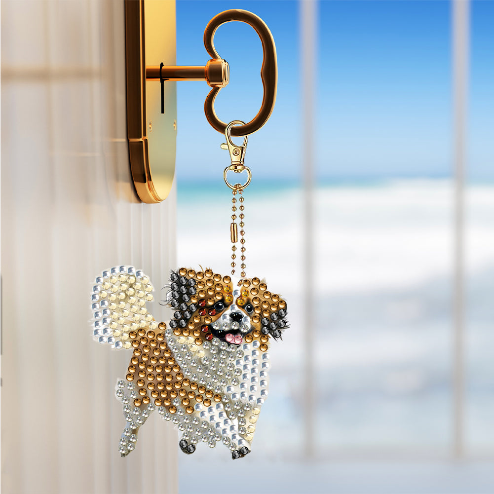 5 Pcs Double Sided Cute Dog Diamond Painting Keychain for Bag Charms Pendant