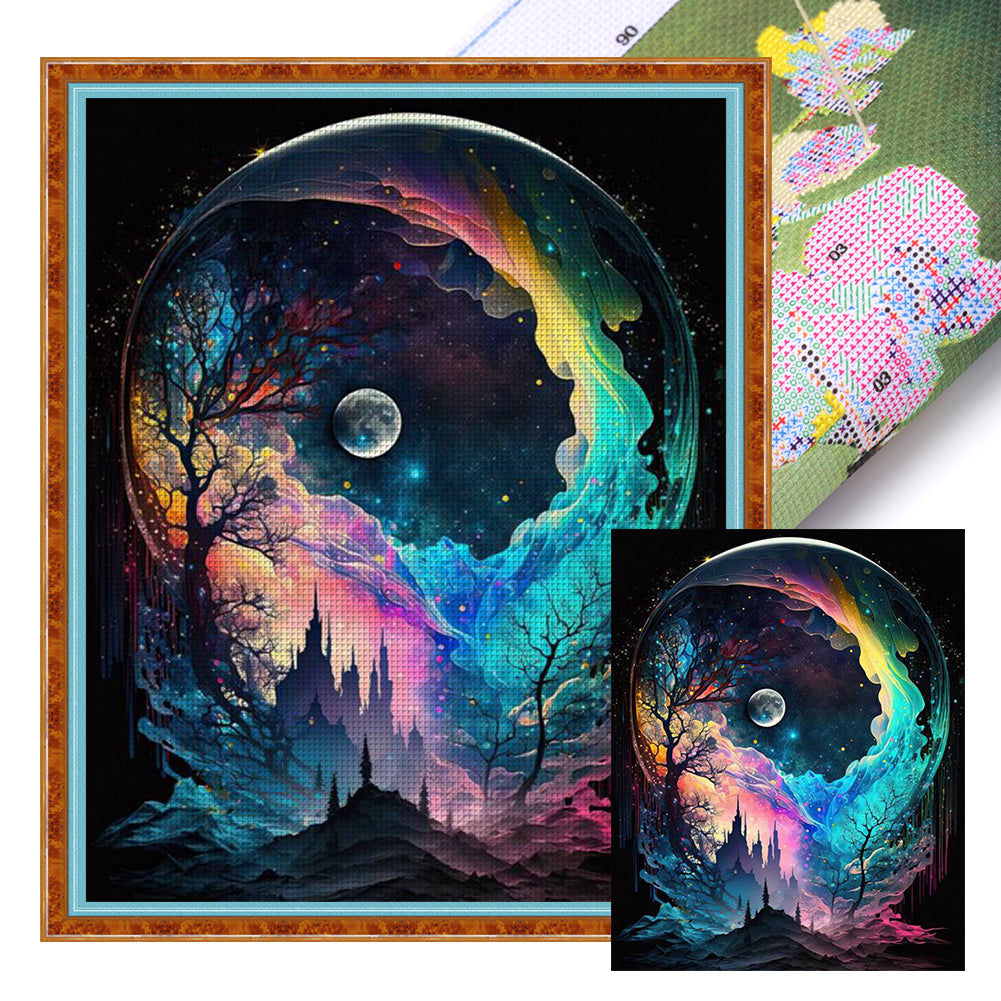 Colorful Forest Under The Moon - 18CT Stamped Cross Stitch 40*50CM