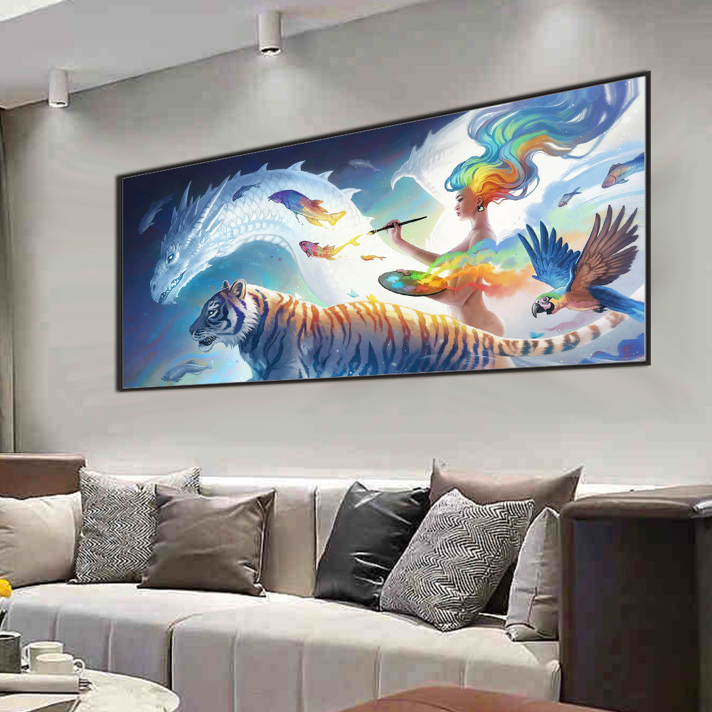 Tiger And Dragon - Full Round Drill Diamond Painting 90*40CM