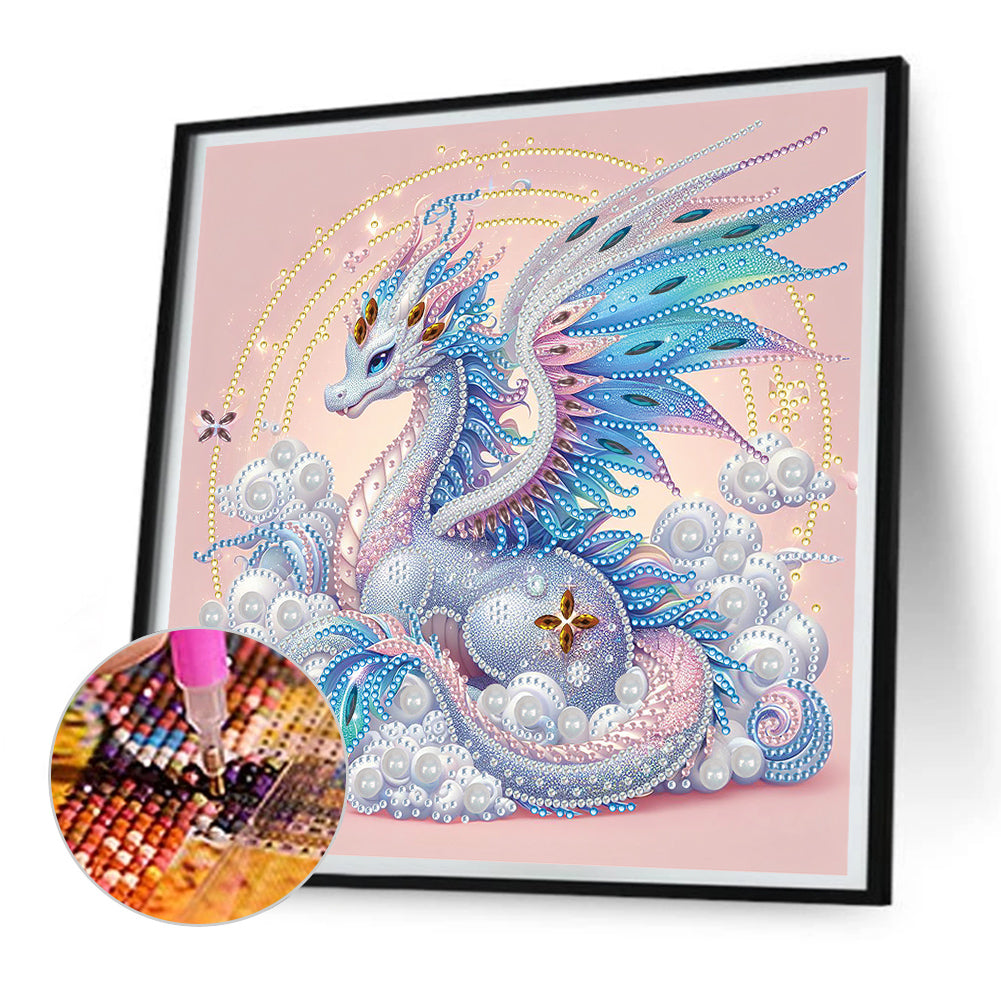 Colorful Feather Silver Dragon - Special Shaped Drill Diamond Painting 30*30CM