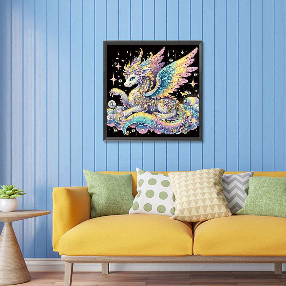 Colorful Feather Golden Dragon - Special Shaped Drill Diamond Painting 30*30CM