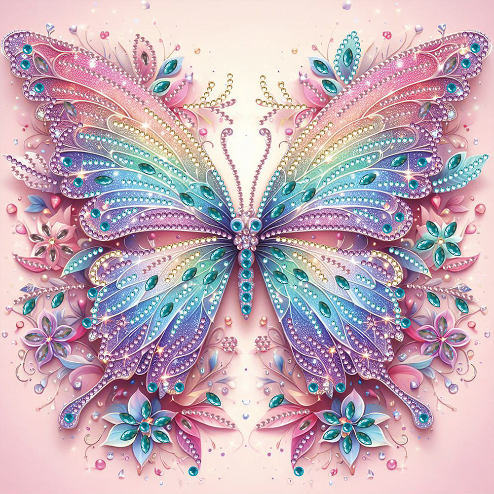 Pink Curtain Butterfly - Special Shaped Drill Diamond Painting 30*30CM