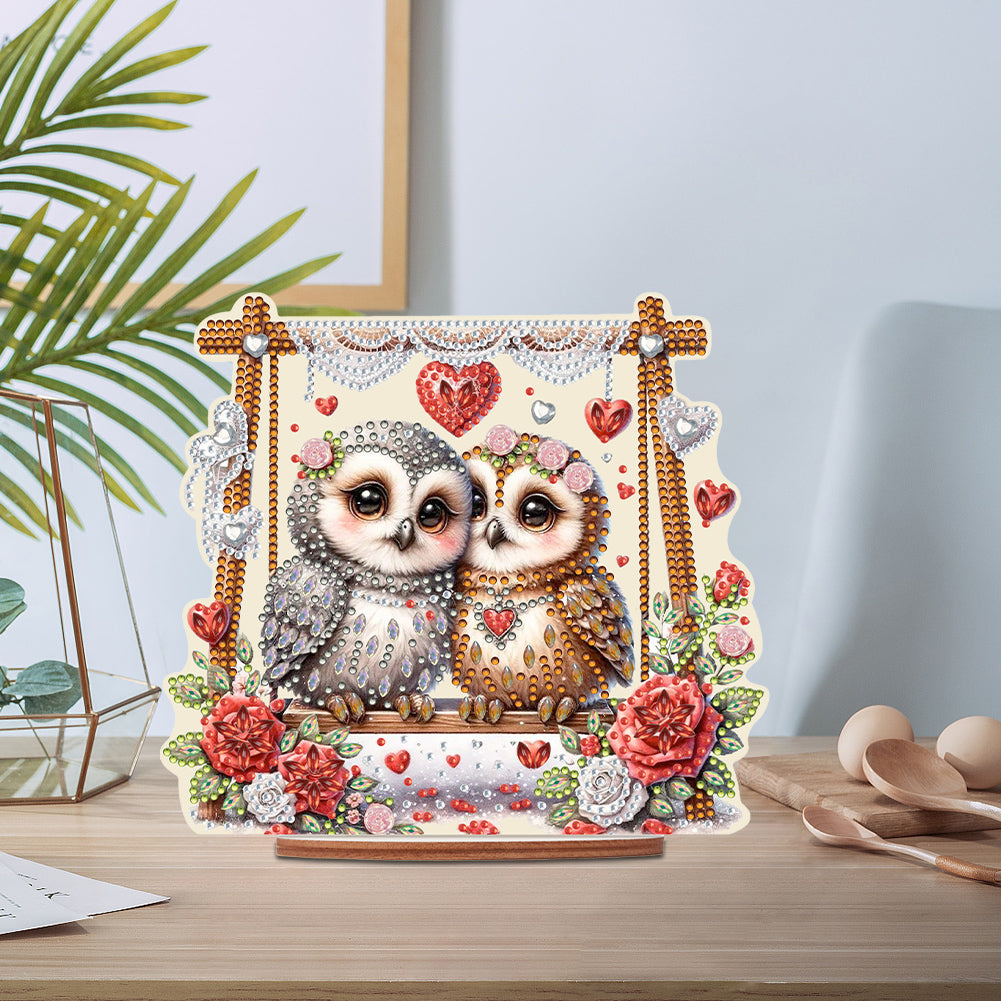 Acrylic Owl 5D DIY Diamond Painting Art Tabletop Home Decoration (Owl on Swing)