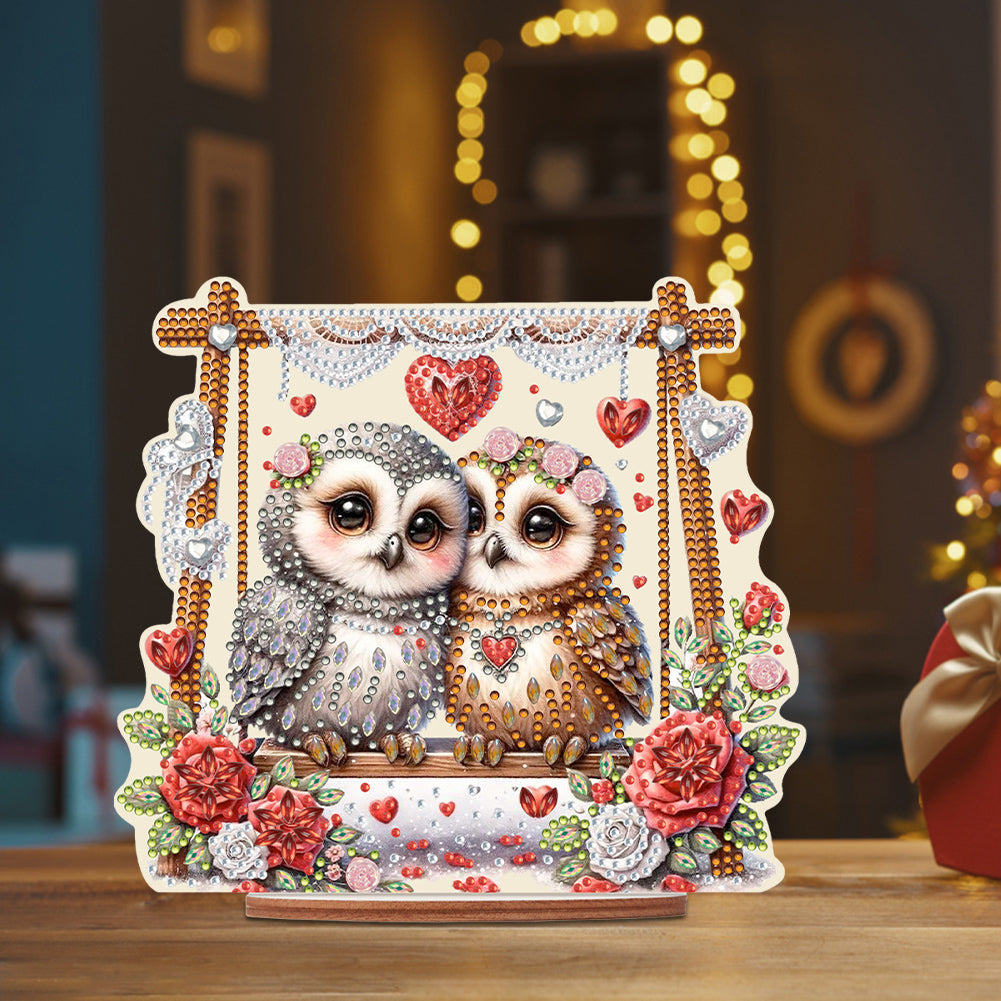 Acrylic Owl 5D DIY Diamond Painting Art Tabletop Home Decoration (Owl on Swing)