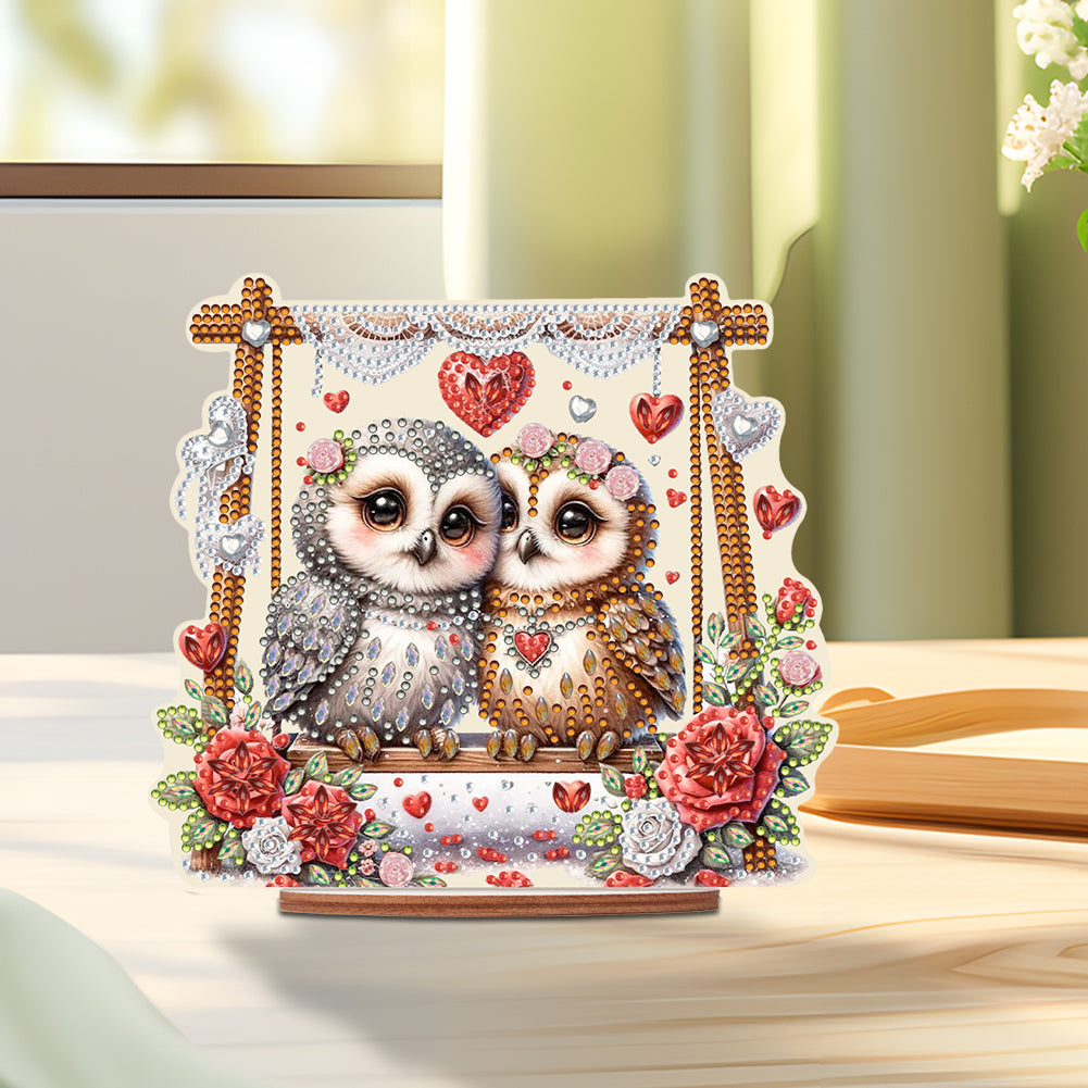 Acrylic Owl 5D DIY Diamond Painting Art Tabletop Home Decoration (Owl on Swing)