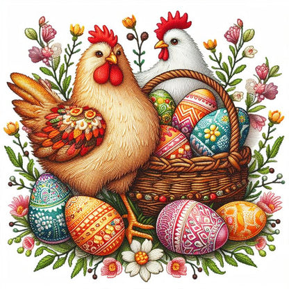 Embroidery Easter Two Chickens - Full Round Drill Diamond Painting 30*30CM