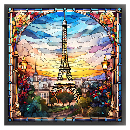 Glass Painting-Eiffel Tower - 11CT Stamped Cross Stitch 50*50CM