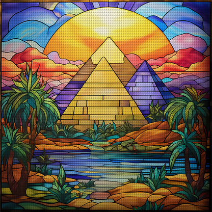 Glass Painting-Great Pyramid Of Giza, Egypt - 11CT Stamped Cross Stitch 50*50CM