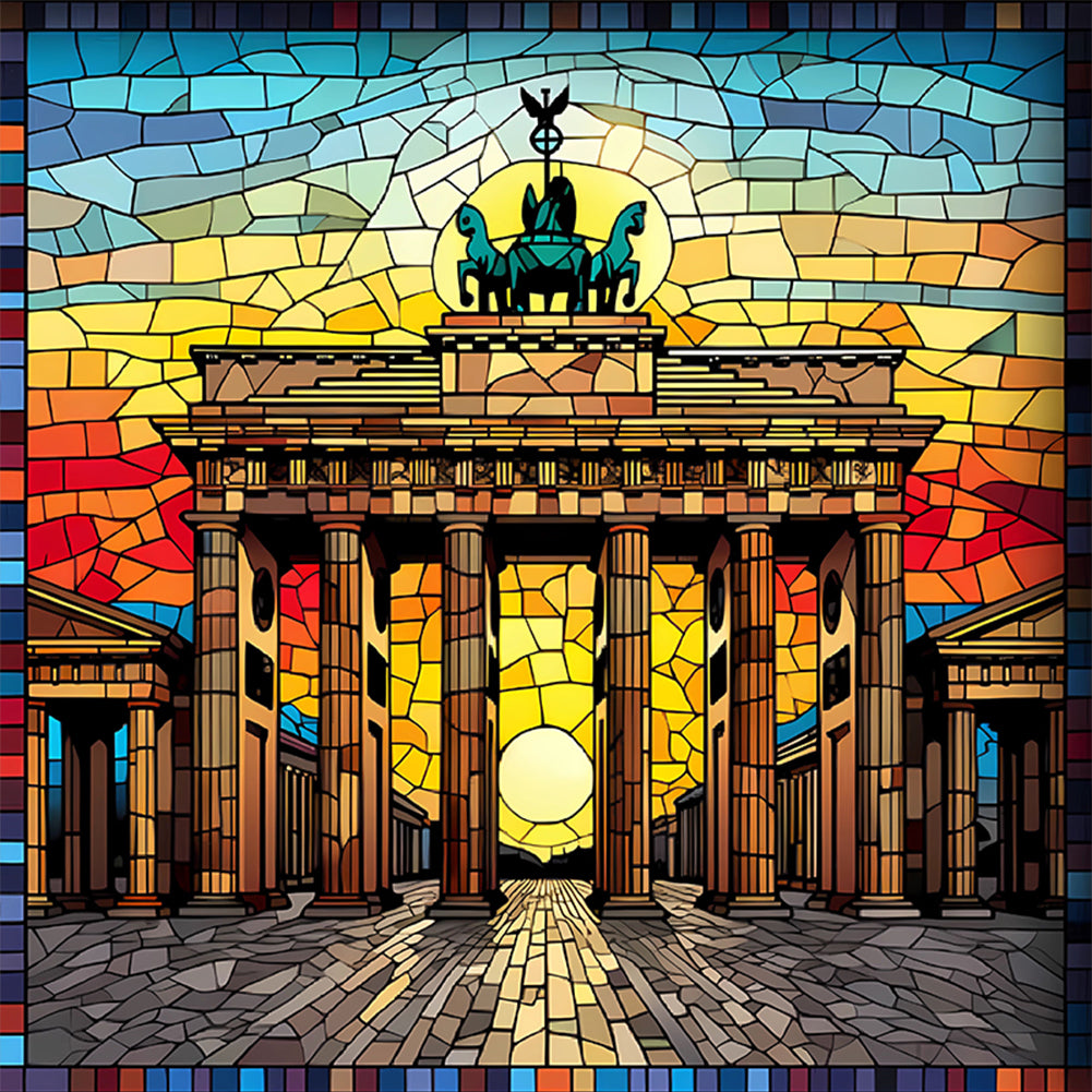 Glass Painting-Brandenburg Gate, Germany - 11CT Stamped Cross Stitch 50*50CM