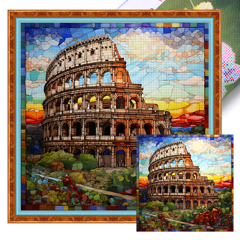 Glass Painting-Colosseum - 11CT Stamped Cross Stitch 50*50CM