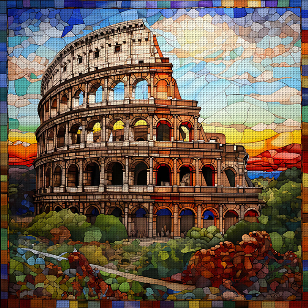 Glass Painting-Colosseum - 11CT Stamped Cross Stitch 50*50CM