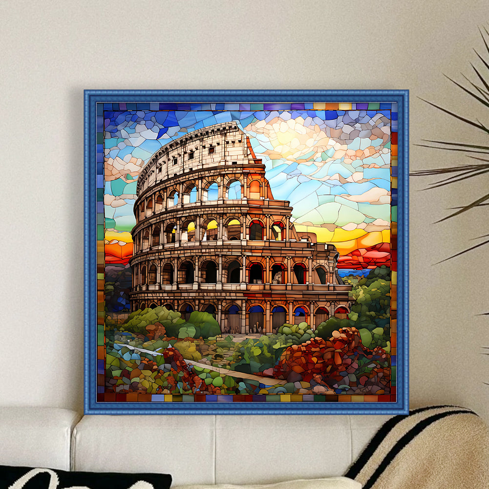 Glass Painting-Colosseum - 11CT Stamped Cross Stitch 50*50CM