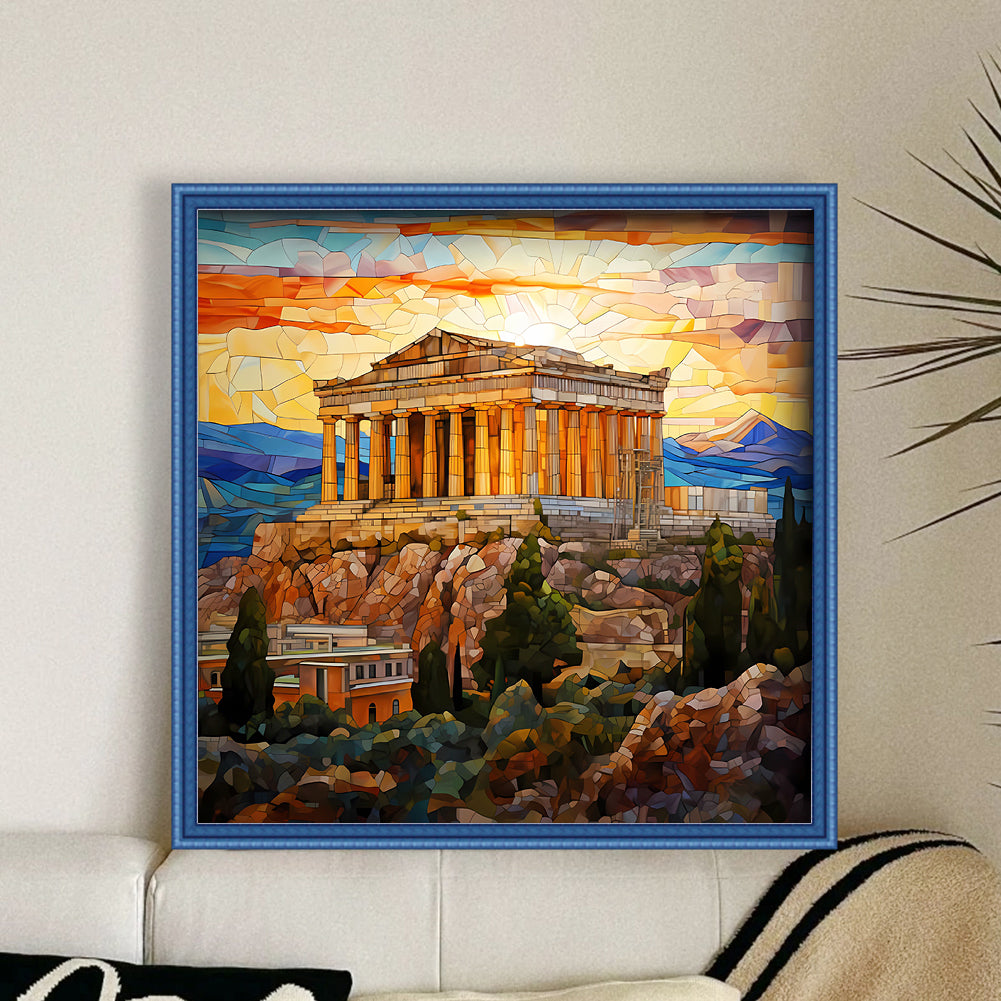 Glass Painting-Parthenon, Greece - 11CT Stamped Cross Stitch 50*50CM