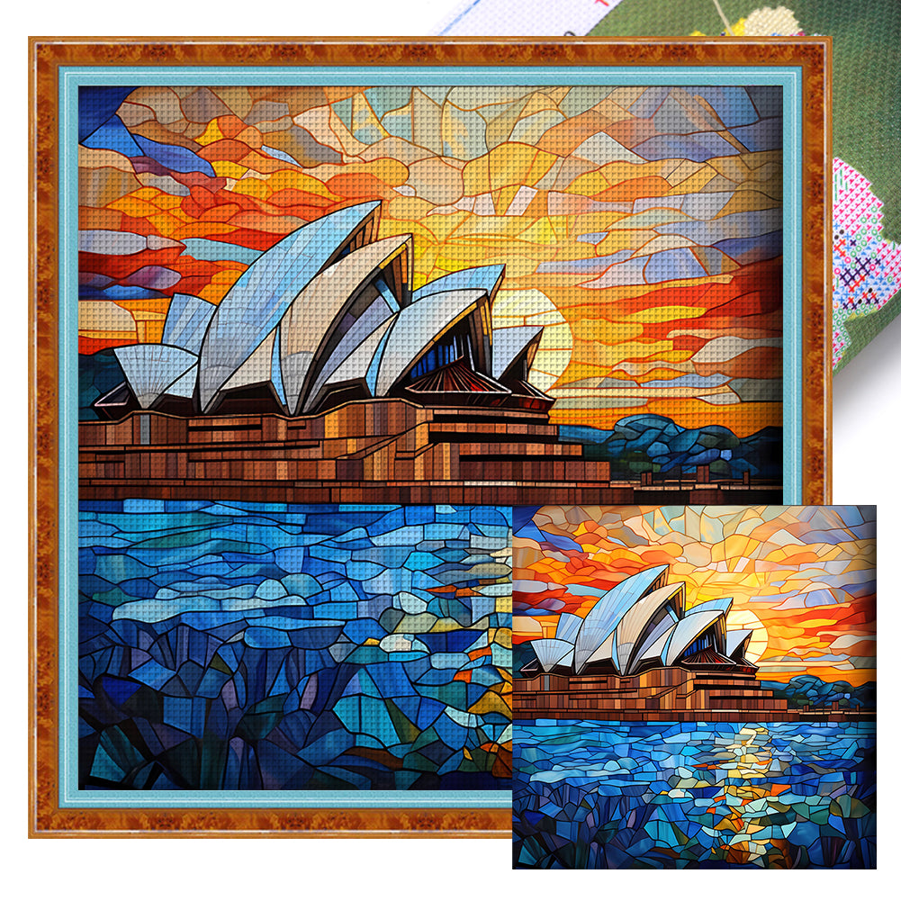 Glass Painting-Sydney Opera House - 11CT Stamped Cross Stitch 50*50CM