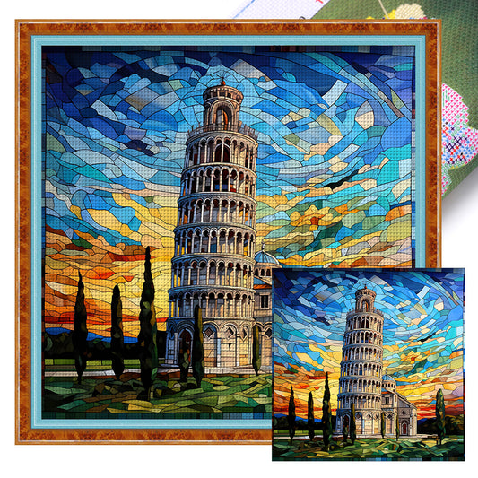 Glass Painting-Leaning Tower Of Pisa, Italy - 11CT Stamped Cross Stitch 50*50CM