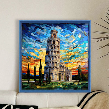 Glass Painting-Leaning Tower Of Pisa, Italy - 11CT Stamped Cross Stitch 50*50CM