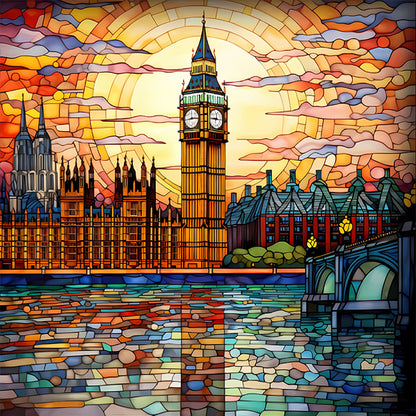 Glass Painting-British Big Ben - 11CT Stamped Cross Stitch 50*50CM