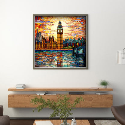 Glass Painting-British Big Ben - 11CT Stamped Cross Stitch 50*50CM