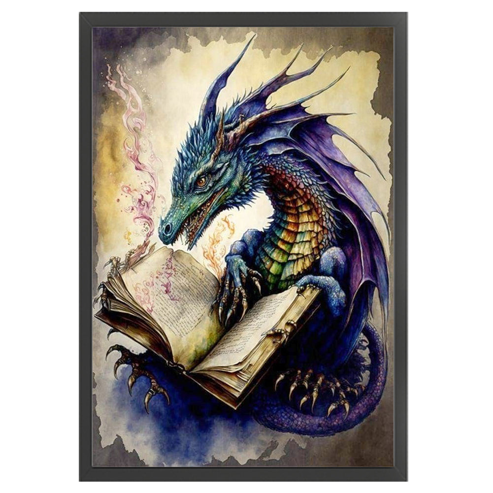 Retro Poster - Dragon Reading A Book - 11CT Stamped Cross Stitch 40*60CM