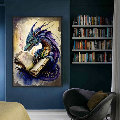 Retro Poster - Dragon Reading A Book - 11CT Stamped Cross Stitch 40*60CM