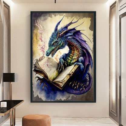 Retro Poster - Dragon Reading A Book - 11CT Stamped Cross Stitch 40*60CM