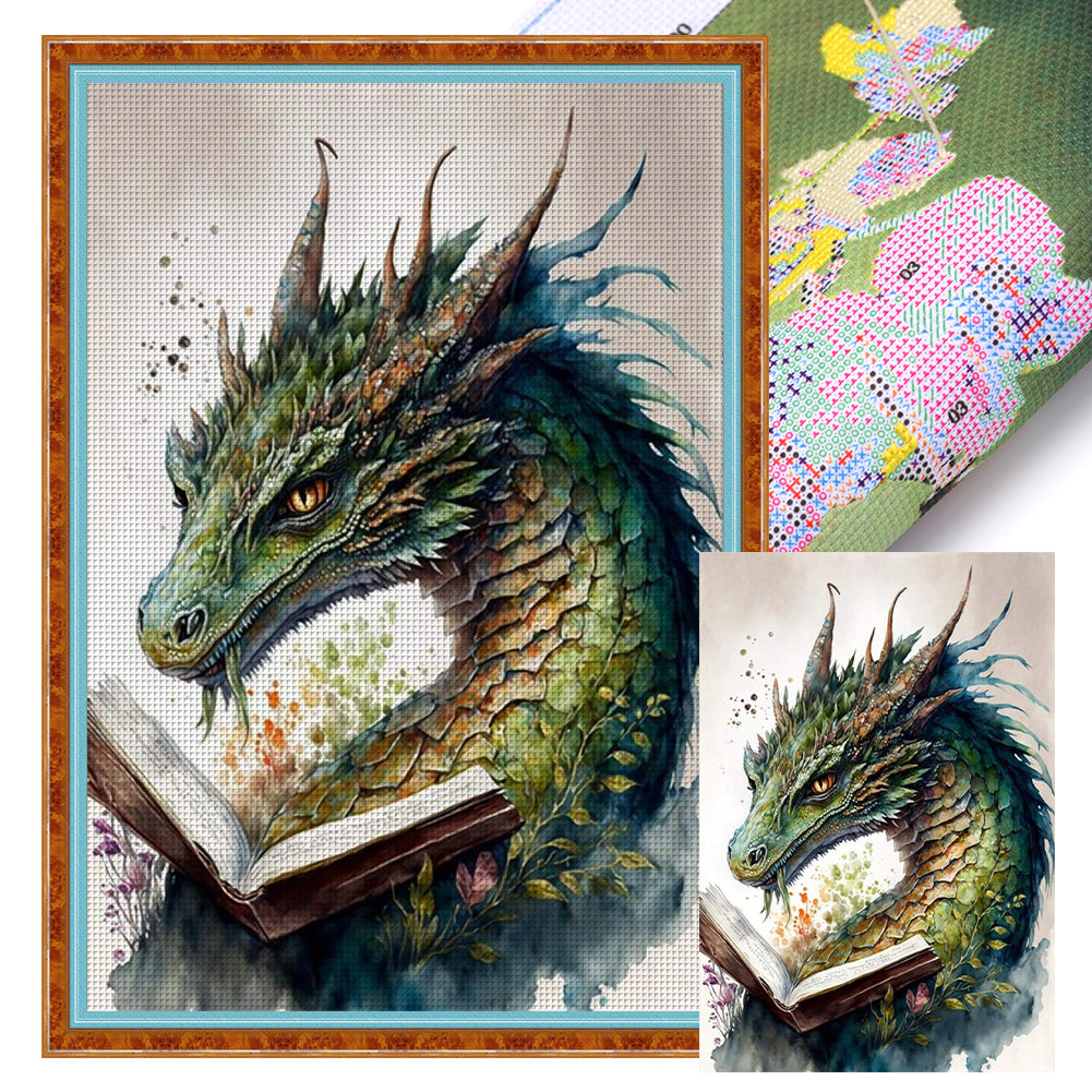 Retro Poster - Dragon Reading A Book - 11CT Stamped Cross Stitch 40*60CM