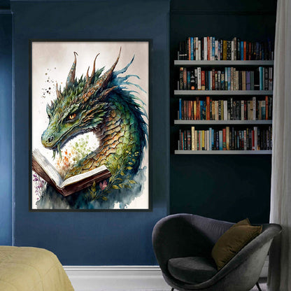 Retro Poster - Dragon Reading A Book - 11CT Stamped Cross Stitch 40*60CM