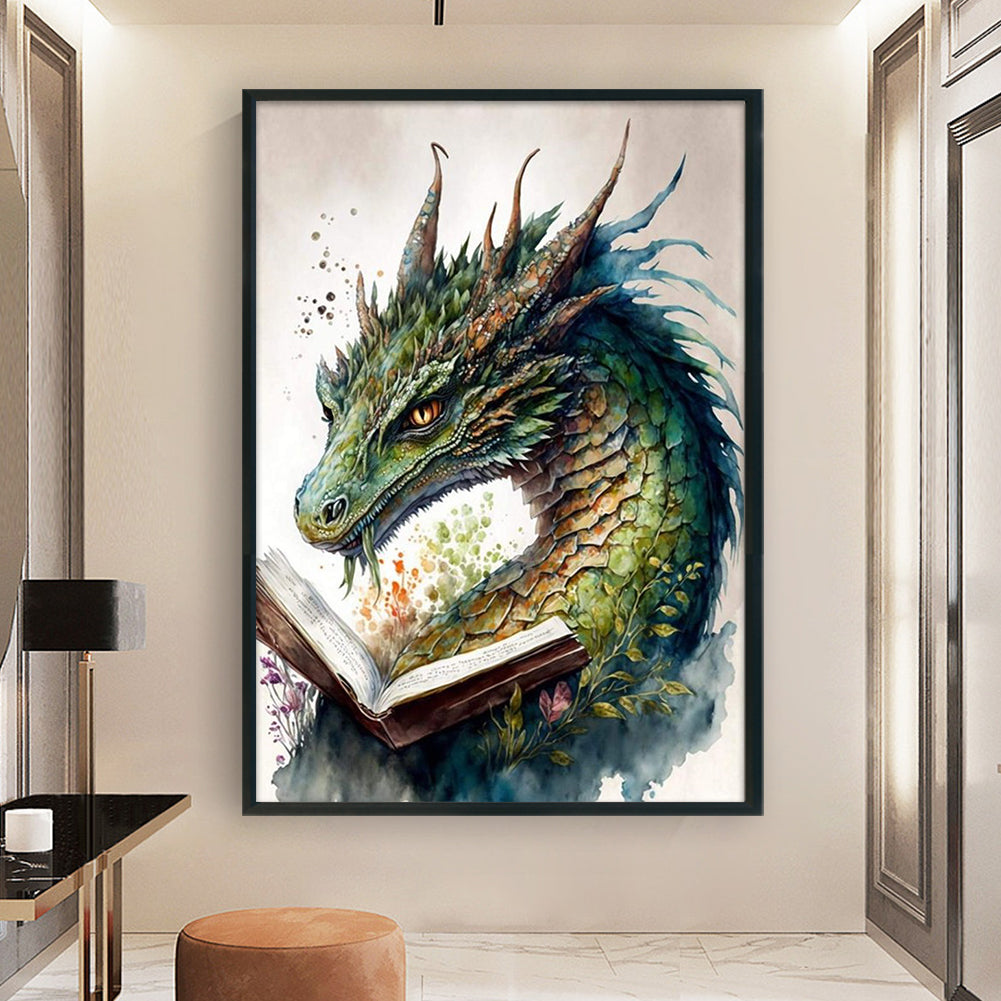 Retro Poster - Dragon Reading A Book - 11CT Stamped Cross Stitch 40*60CM