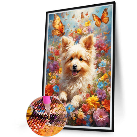 Flowers And Dogs - Full Round Drill Diamond Painting 40*60CM