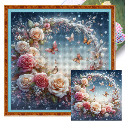 Rose Butterfly - 18CT Stamped Cross Stitch 40*40CM