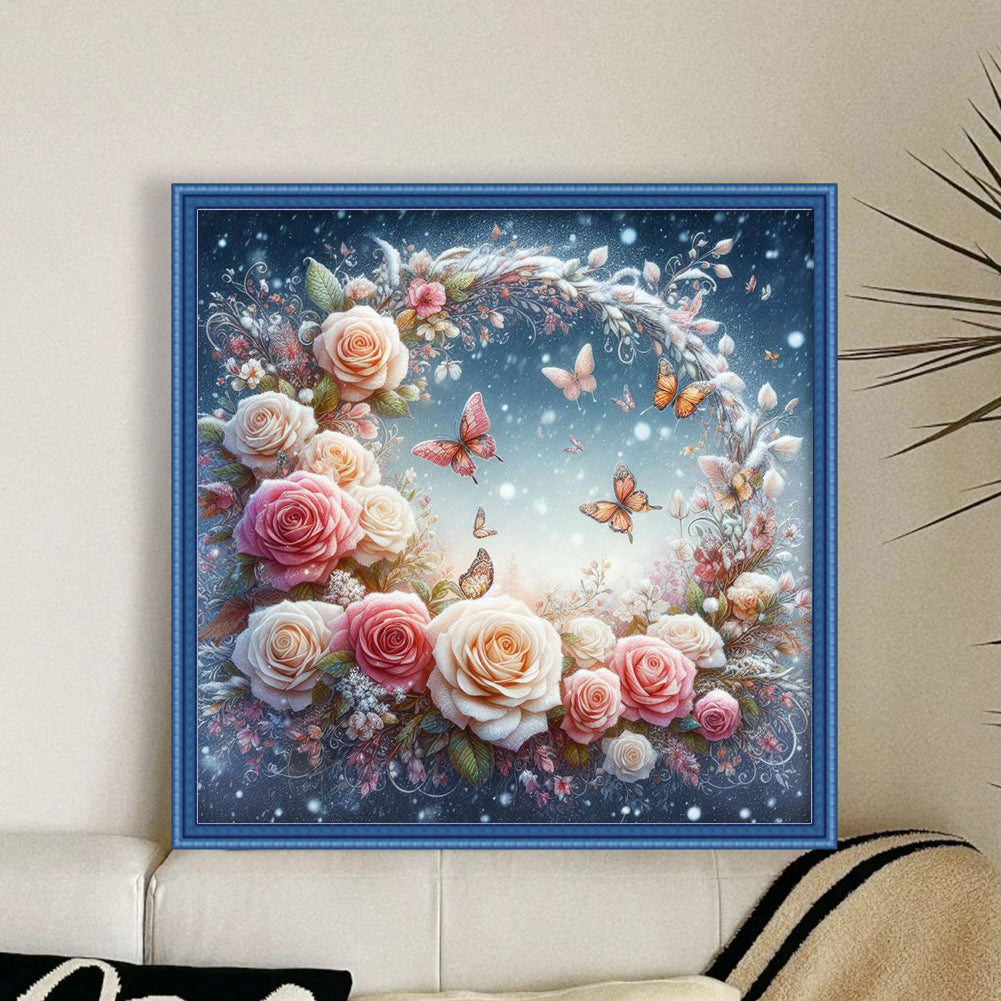 Rose Butterfly - 18CT Stamped Cross Stitch 40*40CM