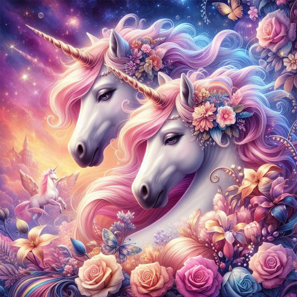 Rose Unicorn - 18CT Stamped Cross Stitch 50*50CM