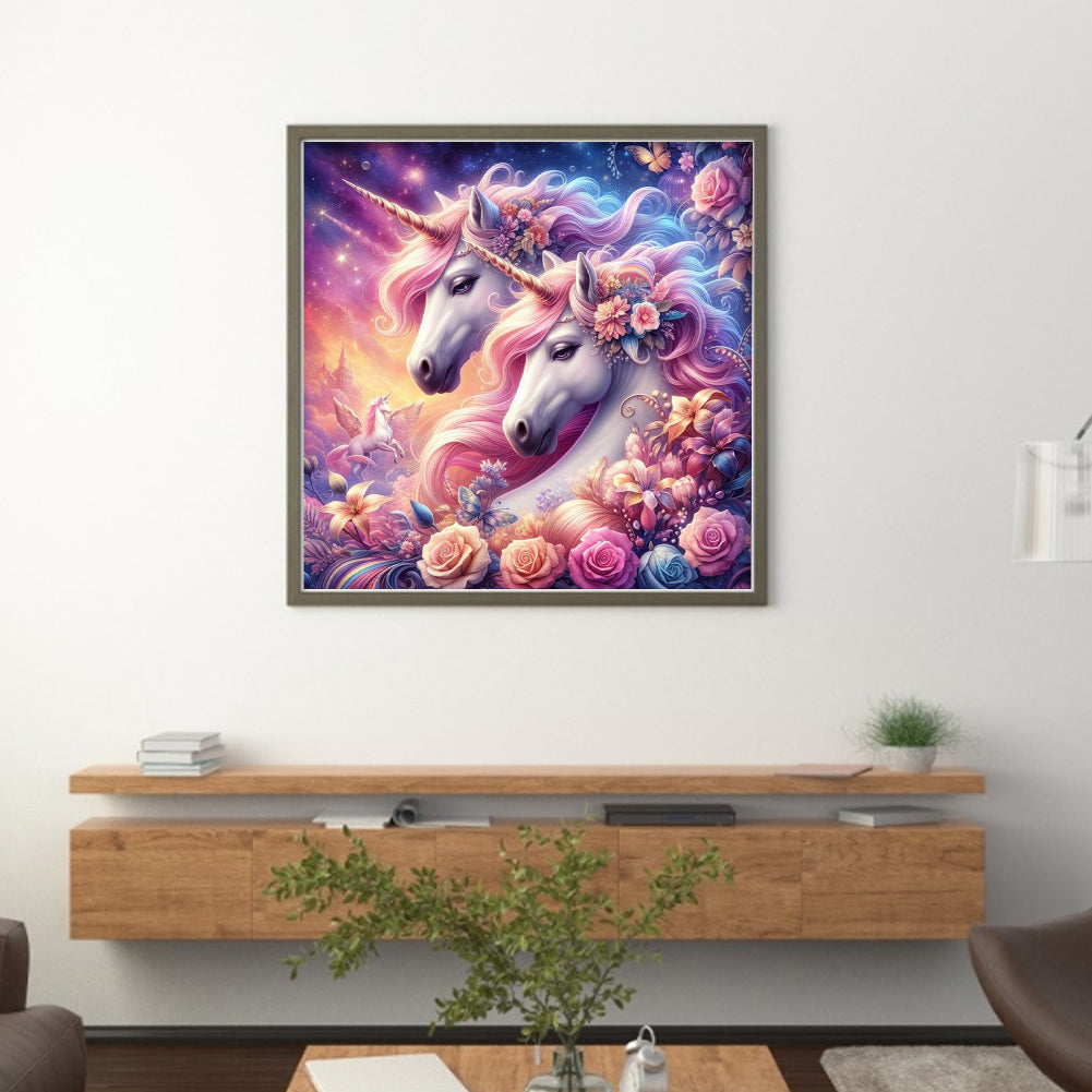 Rose Unicorn - 18CT Stamped Cross Stitch 50*50CM