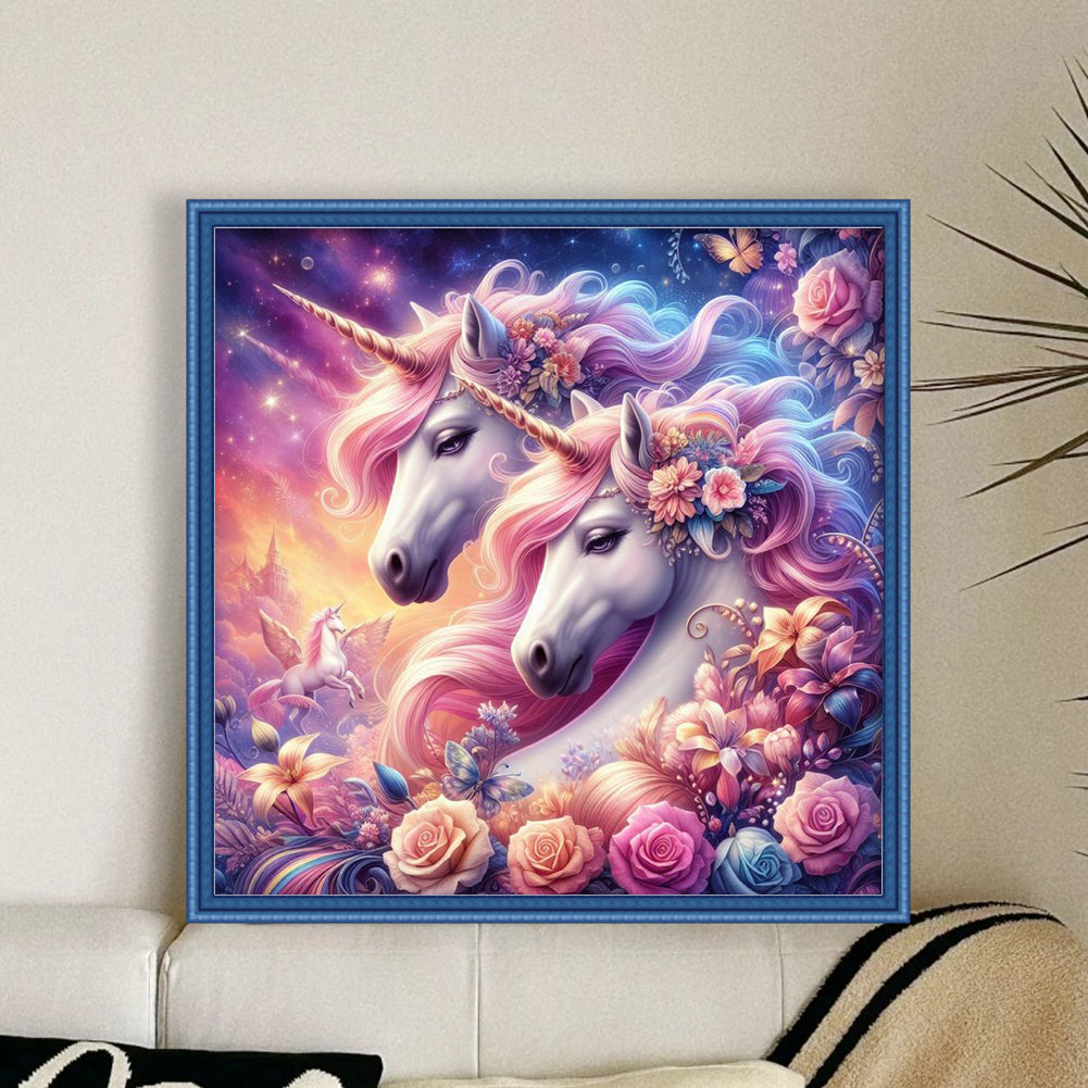 Rose Unicorn - 18CT Stamped Cross Stitch 50*50CM