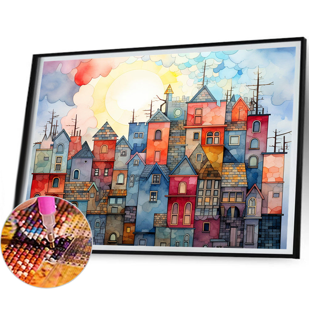 Colorful Lattice House - Full Square Drill Diamond Painting 40*30CM