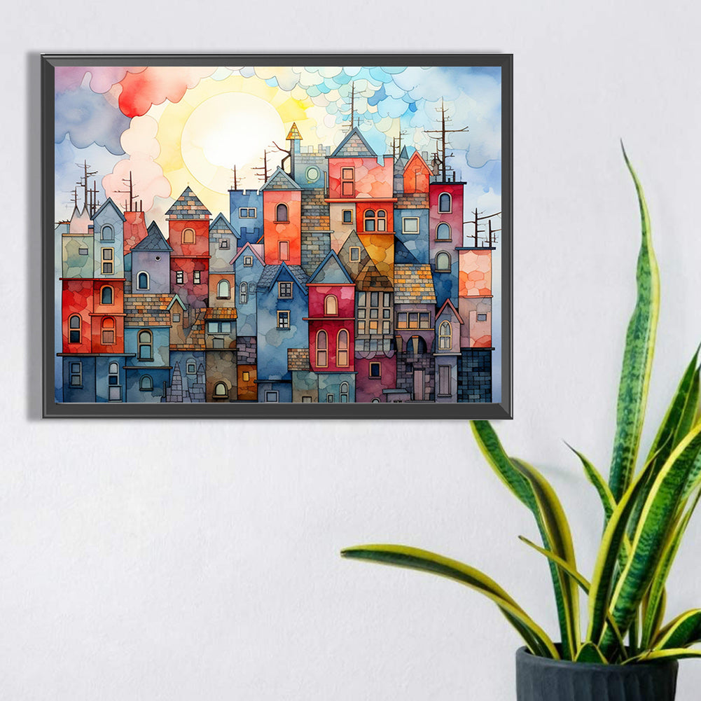 Colorful Lattice House - Full Square Drill Diamond Painting 40*30CM