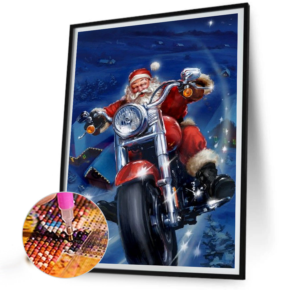 Santa Claus Riding A Motorcycle - Full Square Drill Diamond Painting 30*40CM