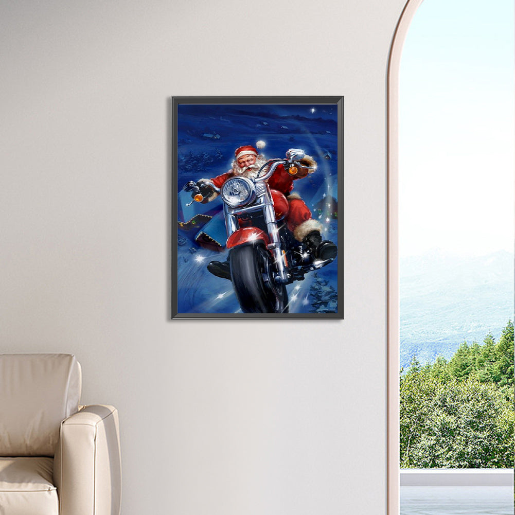 Santa Claus Riding A Motorcycle - Full Square Drill Diamond Painting 30*40CM