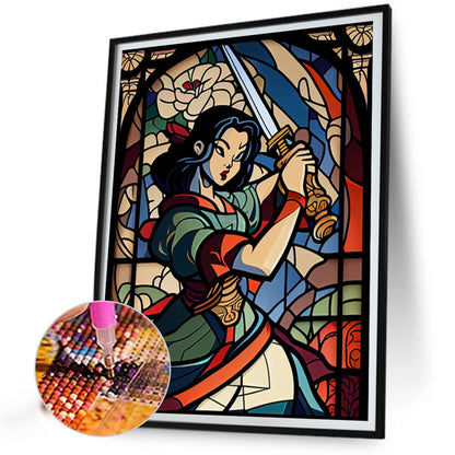 Glass Painting Of Girl With Sword - Full AB Round Drill Diamond Painting 40*50CM