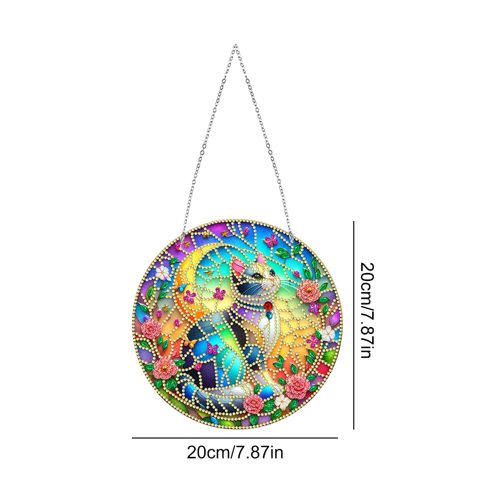 Sun Catcher 5D DIY Diamond Painting Dots Pendant for Office Decor (Flower Cat)